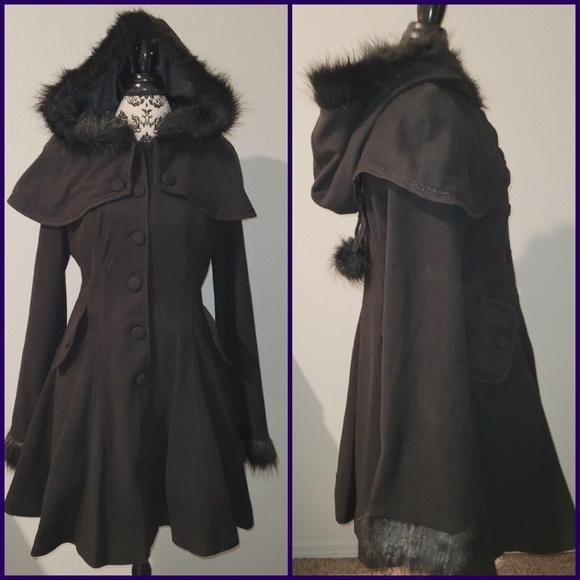 Punk Rave Lolita Doll Victorian Aristocrat Edwardian Hooded Winter A-line Coat - Picture 2 of 14